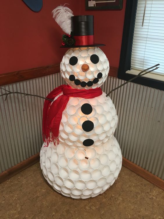 Plastic cup snowman