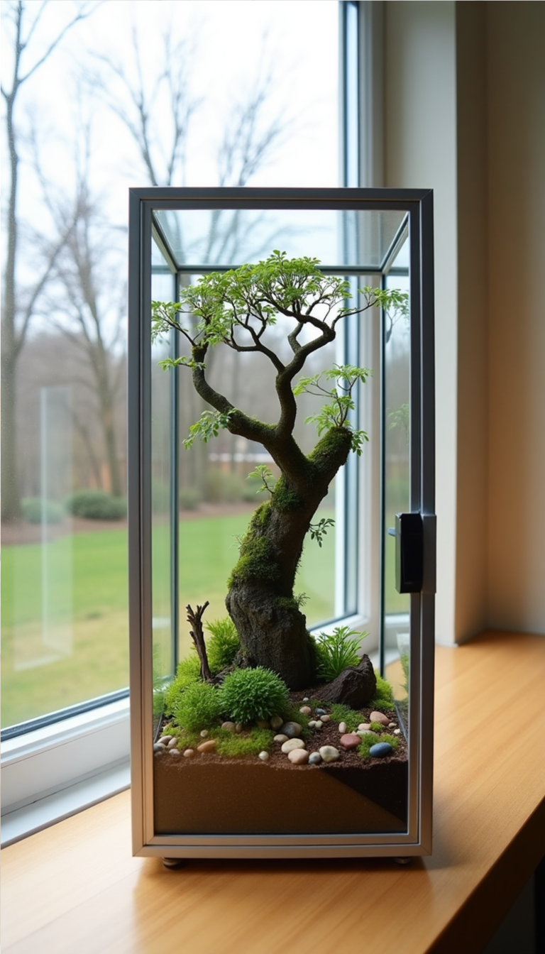 Upcycled lantern transformed into a decorative terrarium
