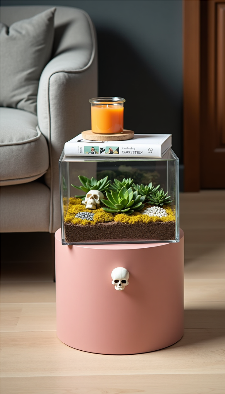 Glass side table converted into a large closed terrarium
