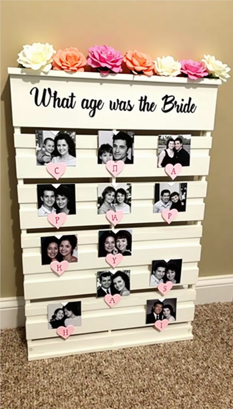 Bridal shower game where guests guess the bride’s age from childhood photos.