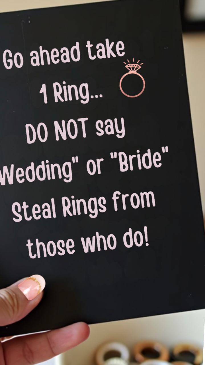 Bridal shower game where guests wear plastic rings and try not to say “wedding” or “bride” to keep their ring.
