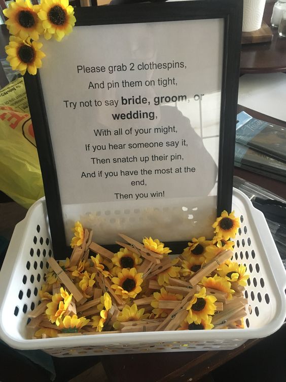 Sunflower Themed Bridal Shower Clothespin Game | DIYCUTENESS