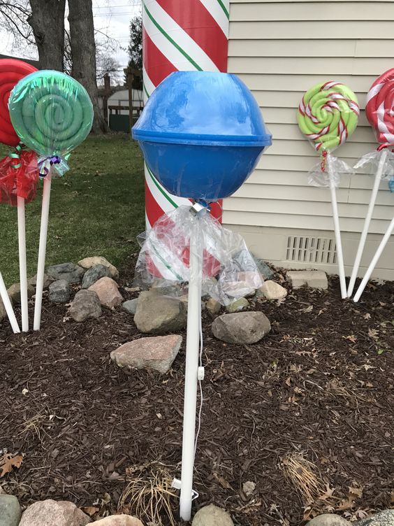 christmas diy candy lollipop decoration gingerbread bowls decorations theme outdoor sucker outside easy grinch land yard decor xmas light candyland