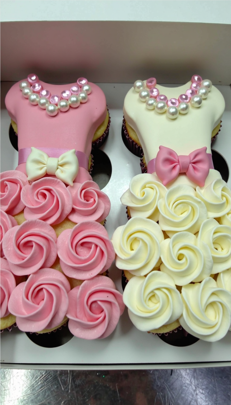Twin baby girls pull-apart cupcake dress cake for baby shower