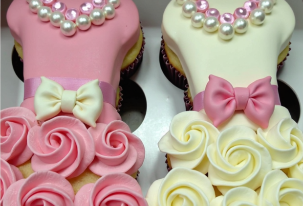 Twin baby girls pull-apart cupcake dress cake for baby shower