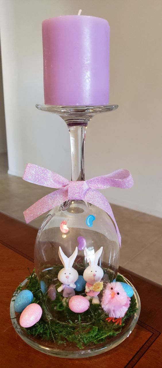 An Easter Wine Glass Candle Holder