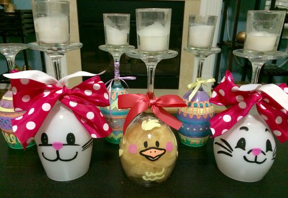 Easter Wine Glass Candle Holder