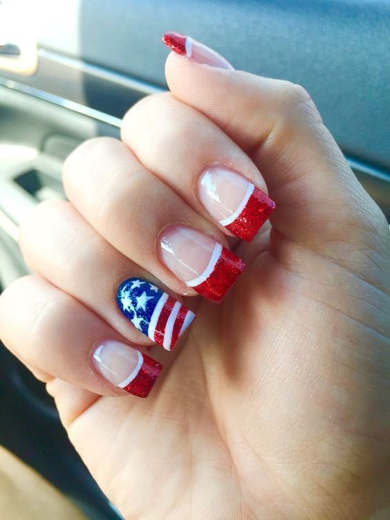 Red, White, And Blue French Tips Nails