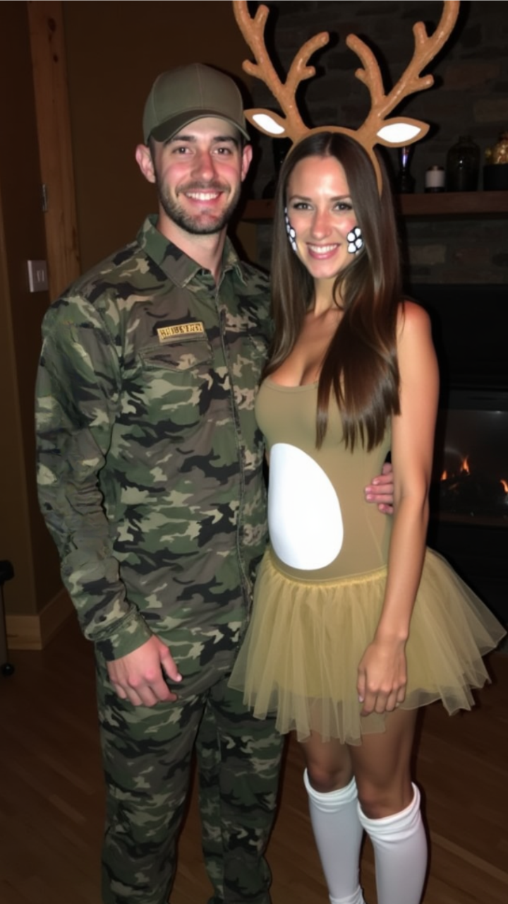 Easy hunter and deer Halloween costume for couples DIY