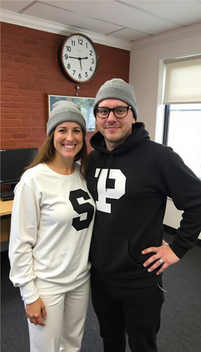 DIY Salt and Pepper Halloween costume for couples in matching black and white outfits